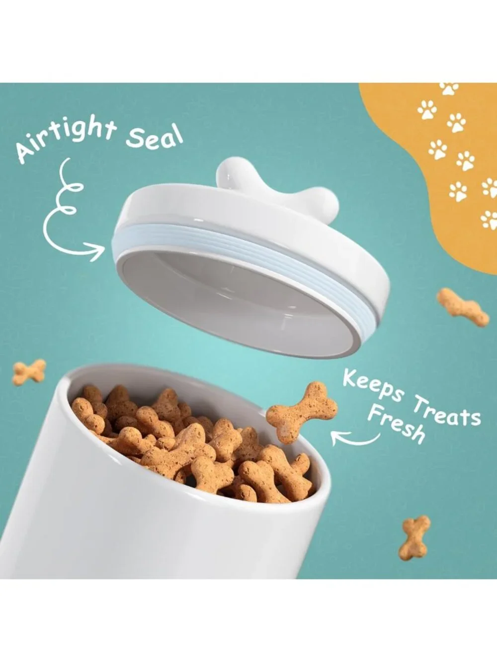 Airtight Large Dog Treat Storage Jar - Cute Rustic Ceramic Canister for Kitchen